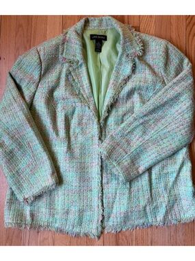 Lane Bryant Pastel Green Tweed Fringe Blazer